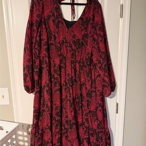 Torrid Long Sleeve Red and Black Paisley Dress